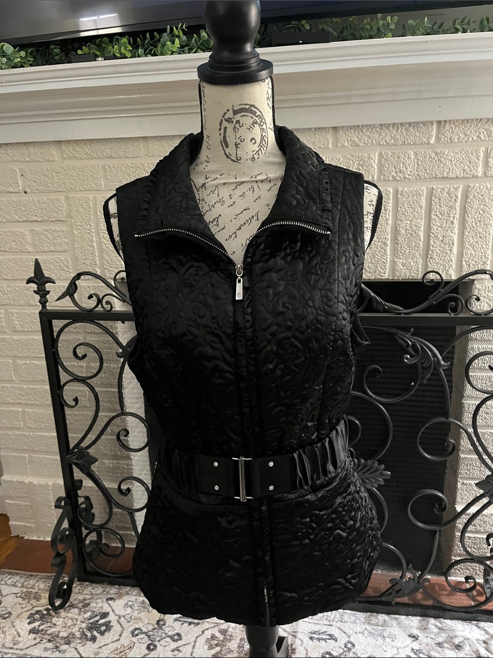 White House Black Market Black Quilted Belted Vest